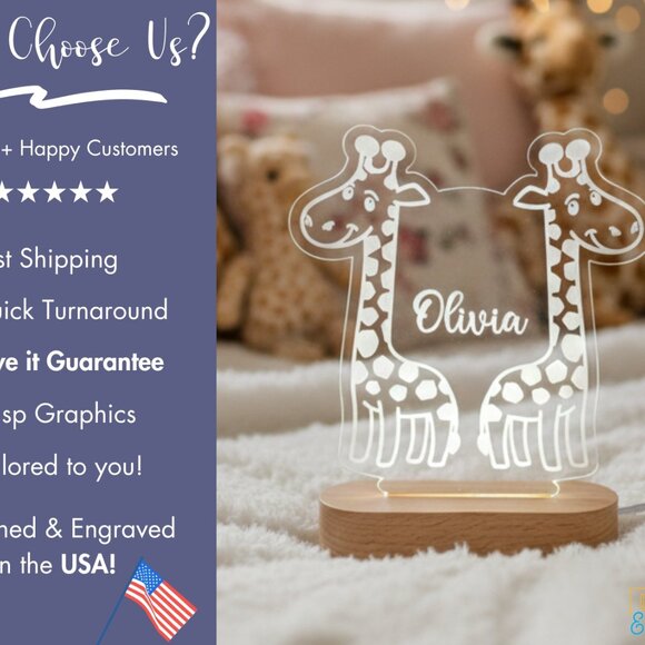 Giraffe Custom Name Light • Personalized LED Cloud Decor • Baby Gift - Picture 4 of 8